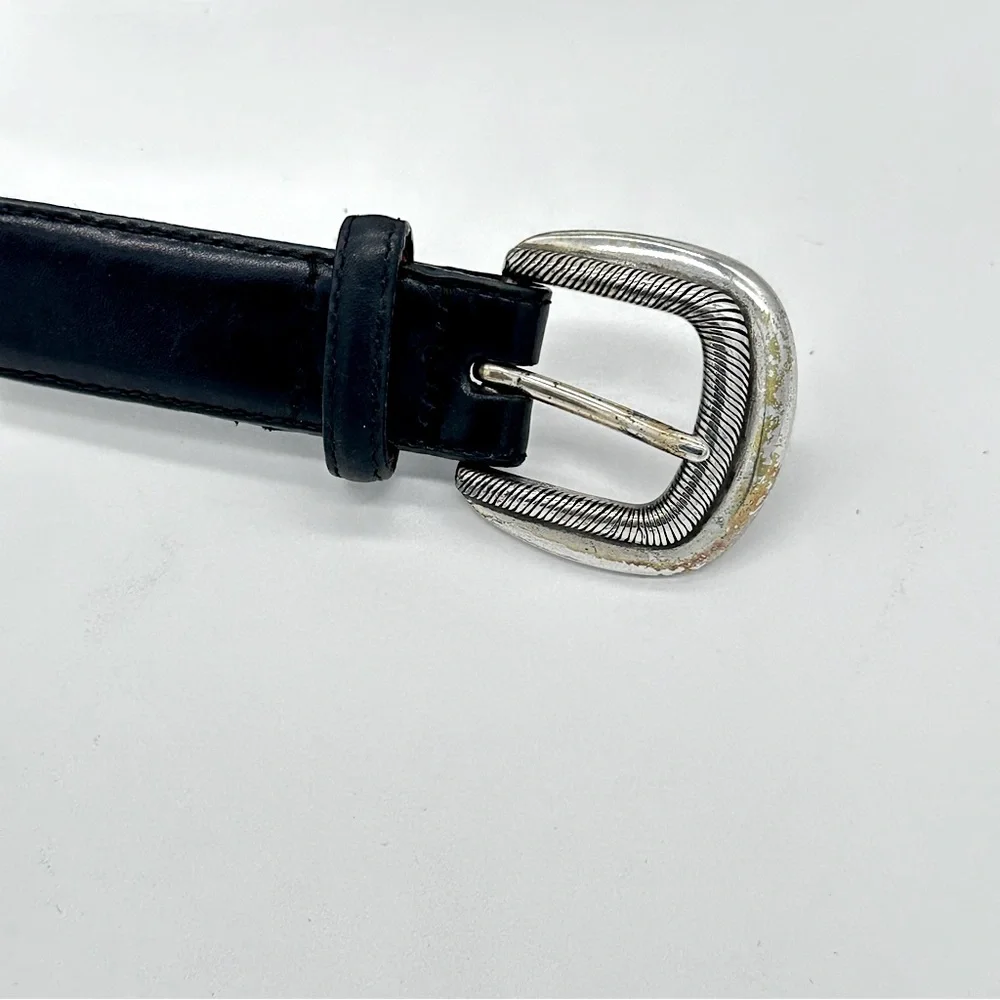 Talbots Vintage 1994 Leather Belt Silver Decorative Buckle Sz Medium‎